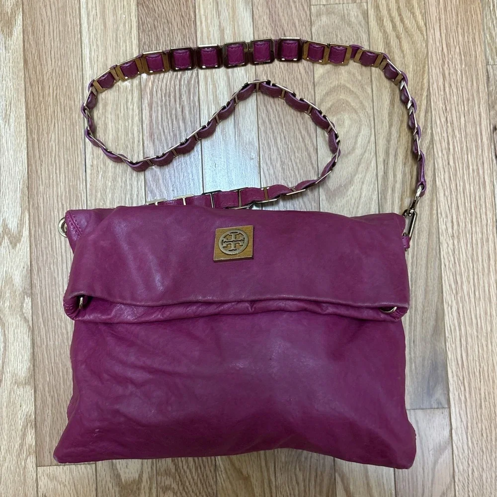 Tory Burch Louiisa Fushia‎ Slouchy Leather Convertible Crossbody Hobo Bag